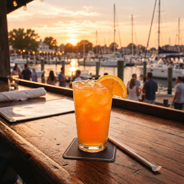 Orange crush cocktail in a clear glass with an orange garnish